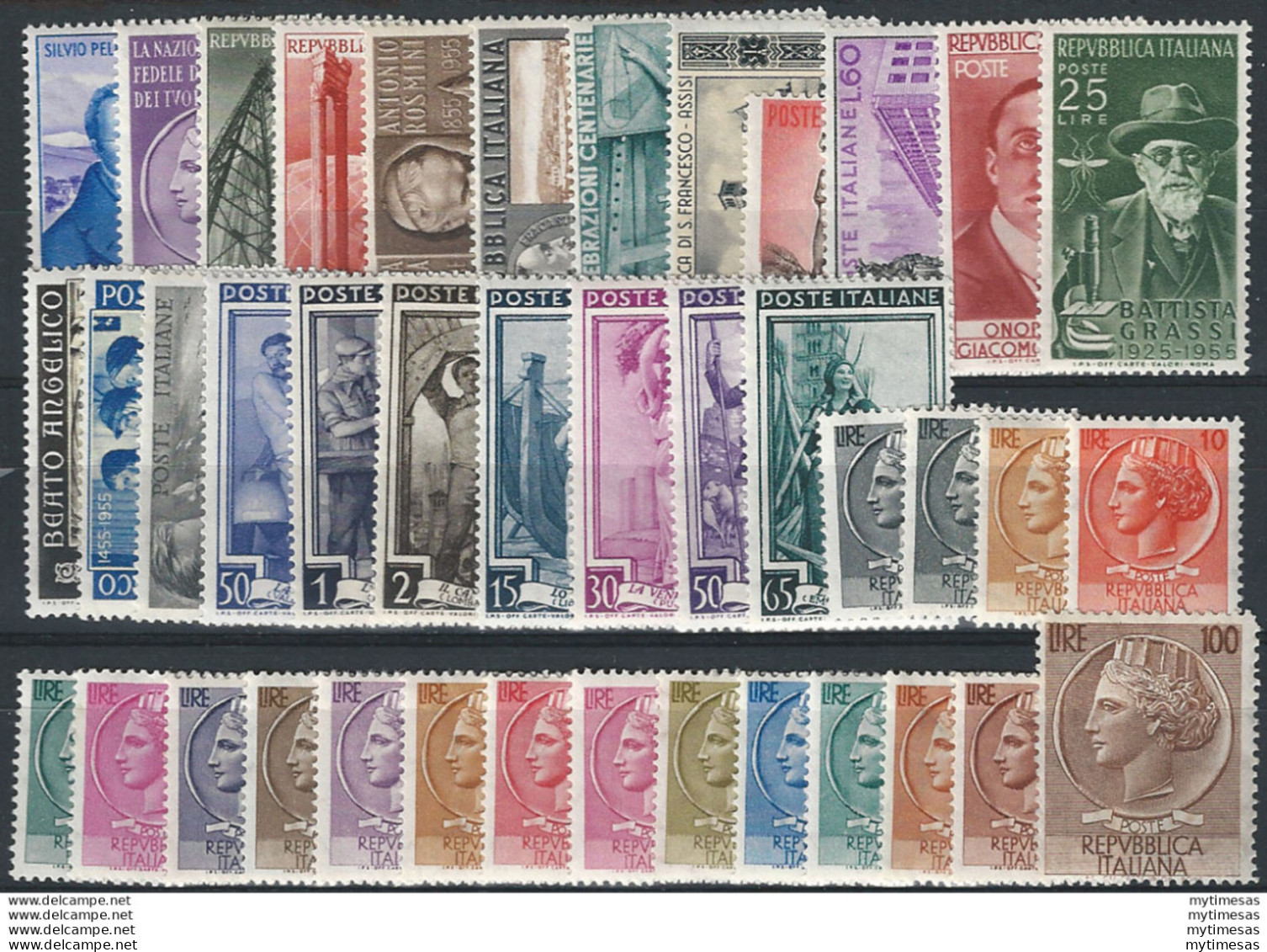 1955 Italia Annata Completa 40v. MNH - 1946-60: Nieuw/plakker