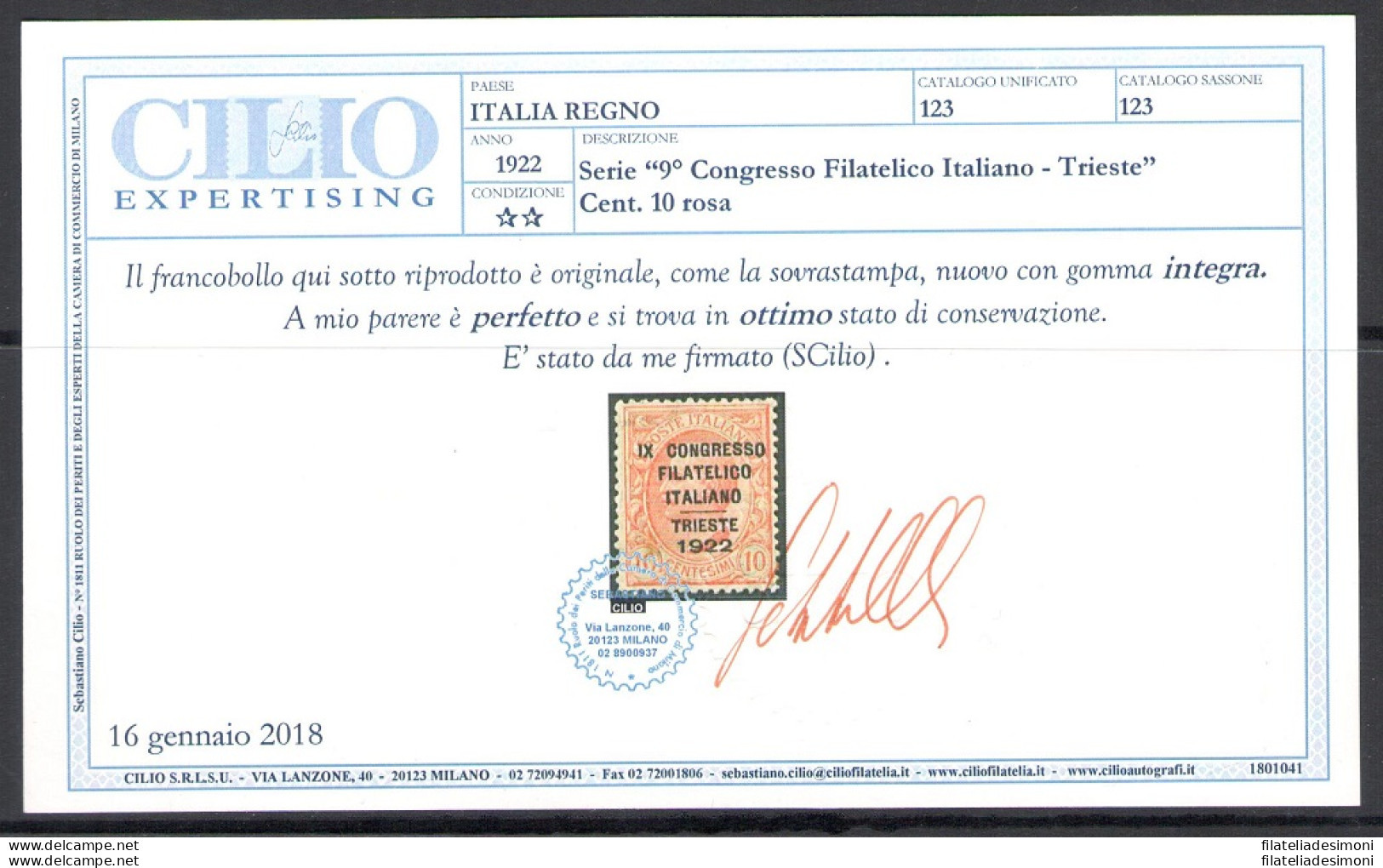 1922 Italia - Regno, Congresso Filatelico N. 126/26 - MNH** Eccezionale - Andere & Zonder Classificatie