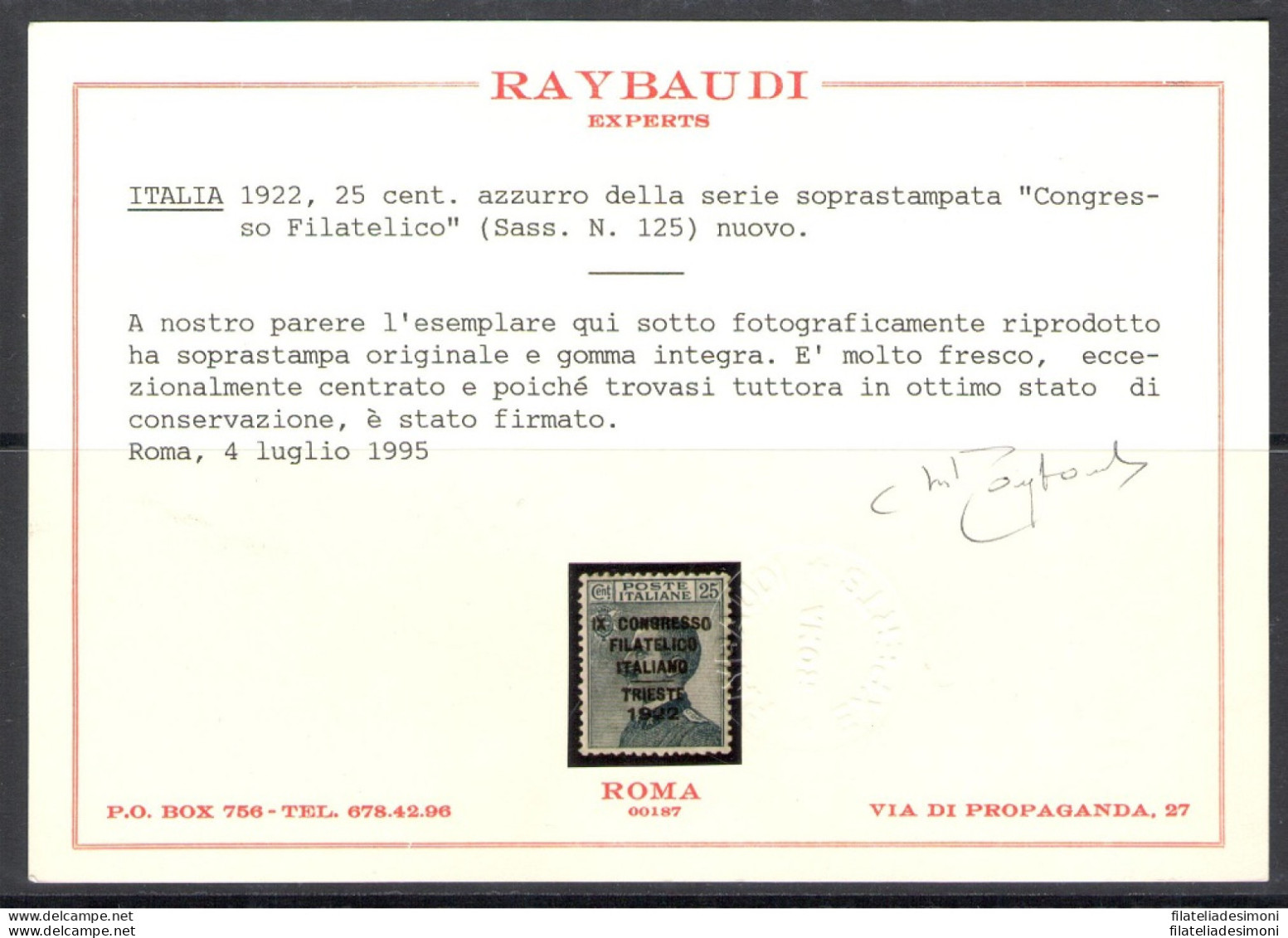 1922 Italia - Regno, Congresso Filatelico N. 126/26 - MNH** Eccezionale - Andere & Zonder Classificatie