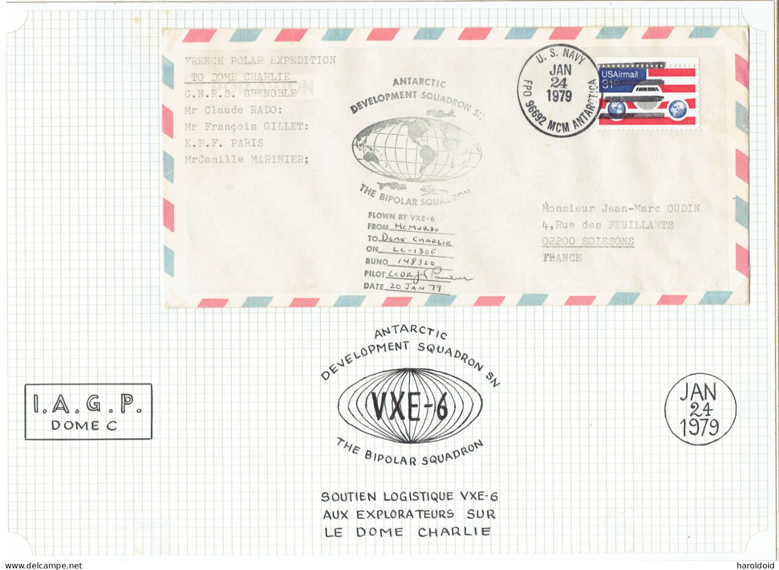 29e Expedition - 1 LS De Soutien Logistique VXE-6 Aux Explorateurs Dôme C - Lettre Acheminée Par US NAVY - Cartas & Documentos