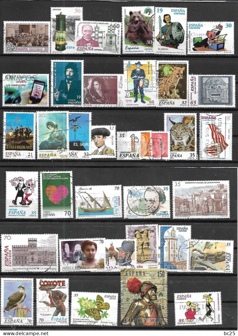 ESPAGNE -100 TRES BEAUX TIMBRES DONT 8 NEUFS * * ET 92 OBLITERES -AVEC DES SERIES  - PAS EMINCES-DE 1991-2000- 3 SCANS - Gebruikt