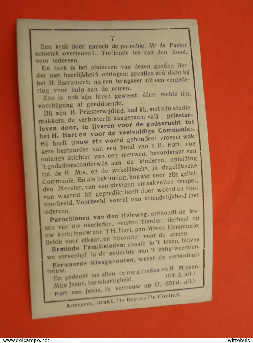 Priester - Pastoor Aimé Verhoest  Geboren Te Waarmaarde 1887  Overleden Te S. Teresiae ( Heirweg ) 1941   (2scans) - Religion & Esotérisme