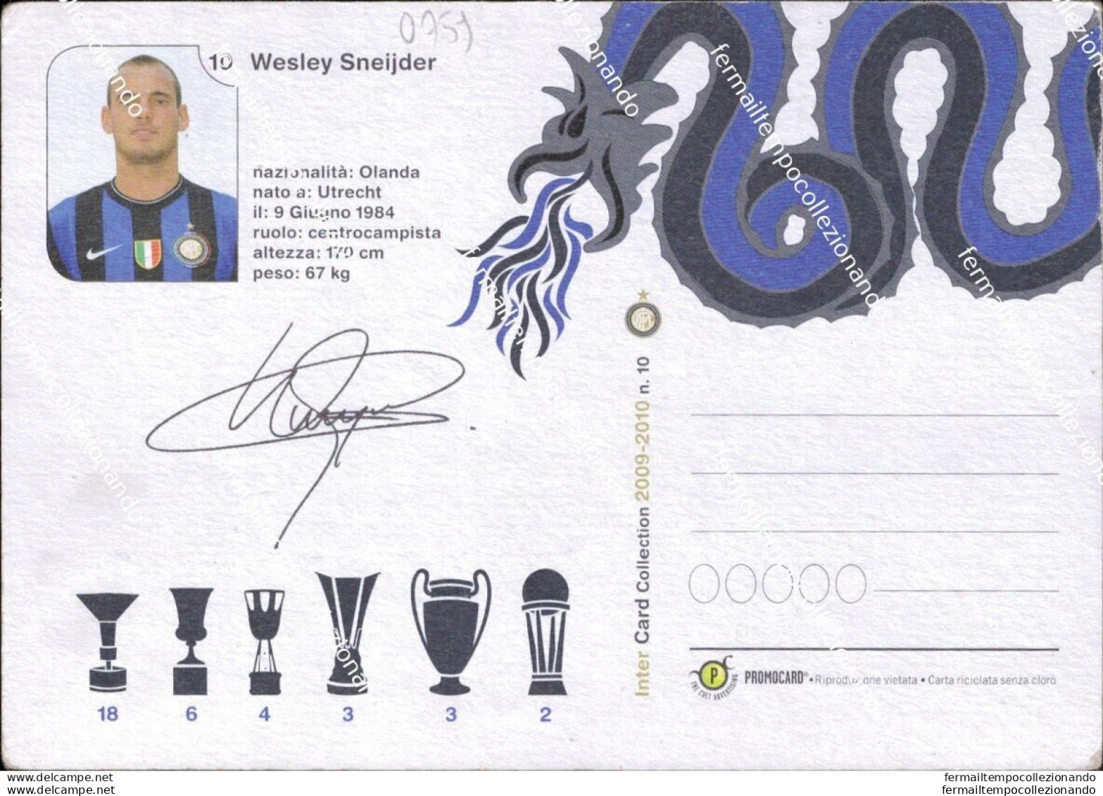 O759 Cartolina   Postcard  Ufficiale  Inter Wesley Sneijder - Football