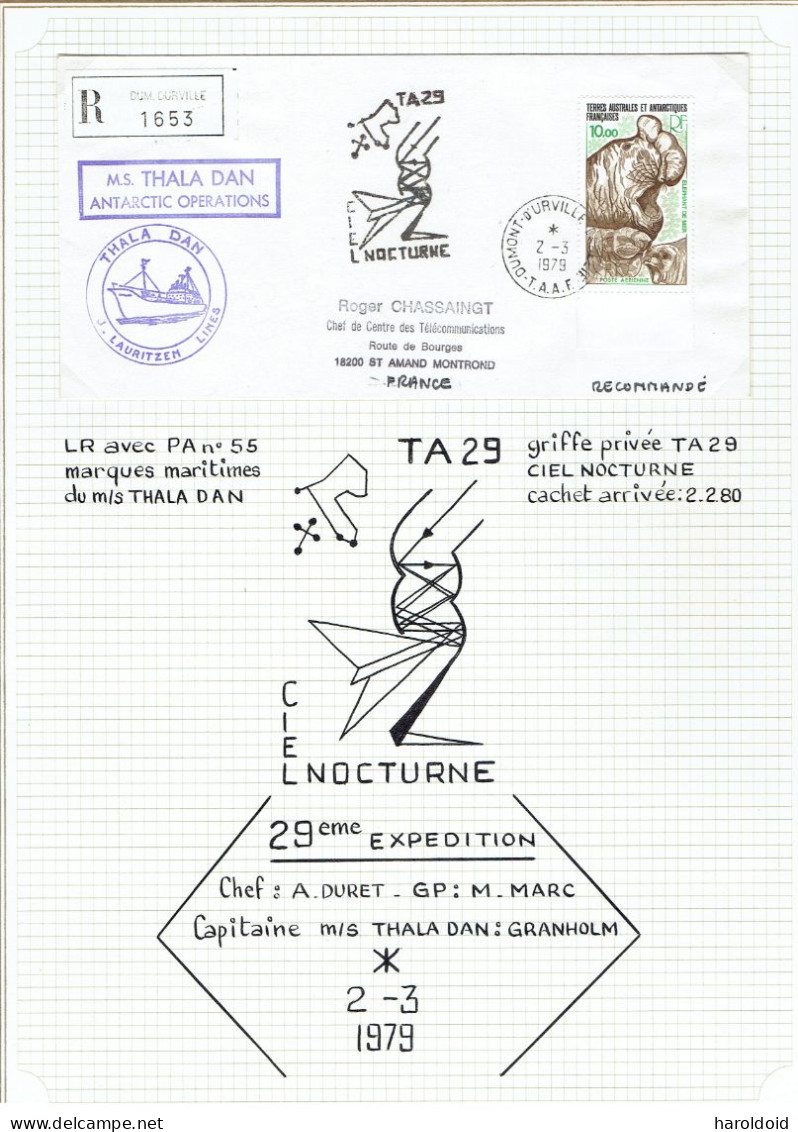 29e Expedition - LR Dumont D'Urville CàD 2/3/79 Marque THALA DAN - Cachet Privé Ciel Nocturne - Cartas & Documentos