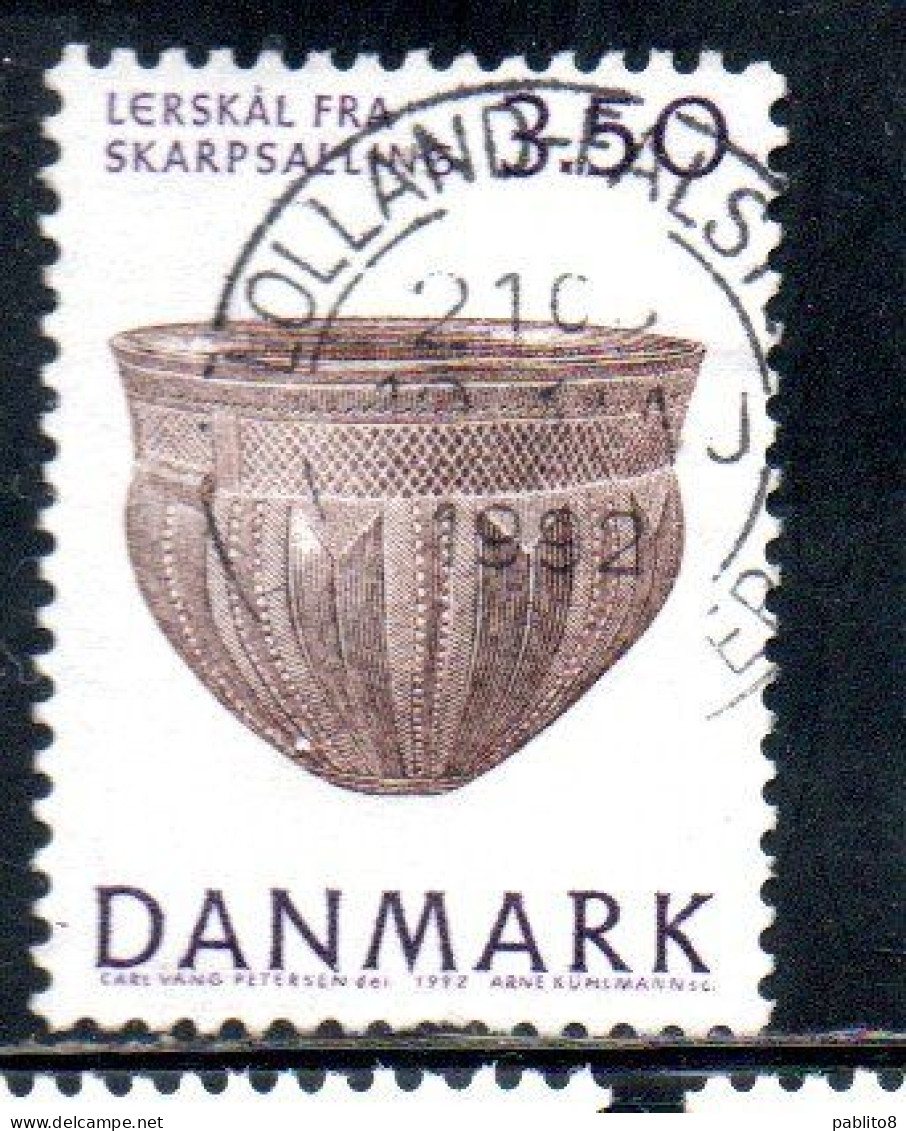 DANEMARK DANMARK DENMARK DANIMARCA 1992 TREASURES OF NATIONAL MUSEUM EARTHENWARE BOWL SKARPSALLING 3.50k USED USATO - Oblitérés