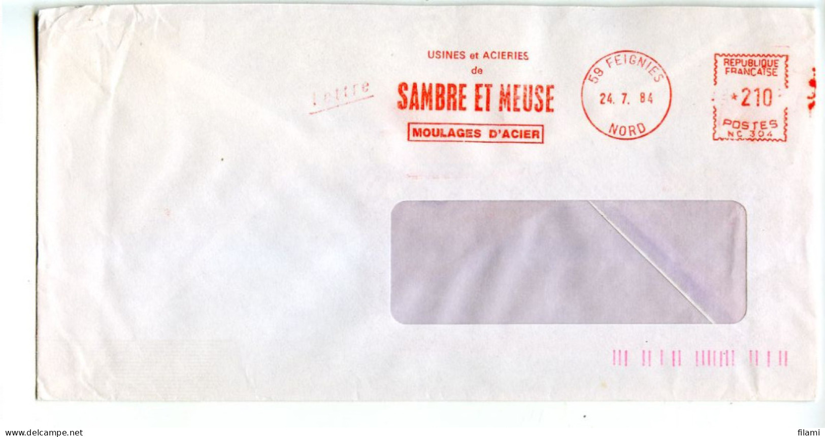 EMA Sur Lettre Usine Acierie Moulage D'acier Sambre Et Meuse Feignies, Lettre De 1984 - EMA (Empreintes Machines à Affranchir)