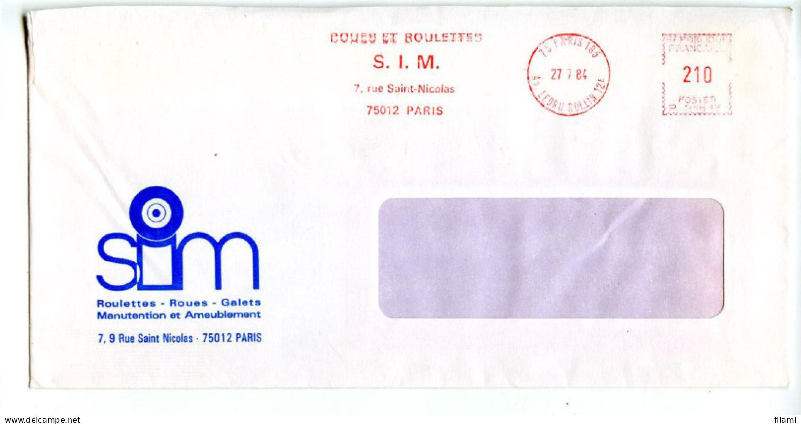 EMA Sur Lettre SIM Roue Roulette Galets Paris, Lettre De 1984 - EMA (Empreintes Machines à Affranchir)