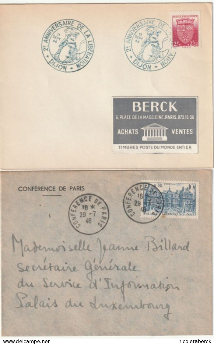 Lettre  2éme Anniversaire Libération De Dijon  11/9/46 + 1er Jour Du N° 760 Sur Enveloppe à En-tête. Collection BERCK. - Lettres & Documents