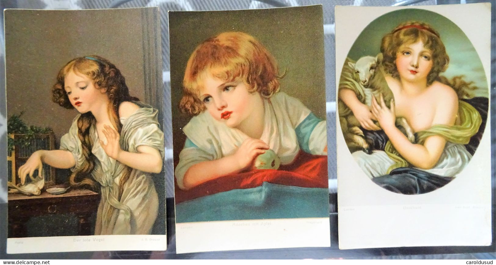 LOT 3X Cpa LITHO STENGEL ILLUSTRATEUR JEAN BAPTISTE GREUZE ENFANT Oiseau Mort Agneau Et Pomme Fragonard - Musées