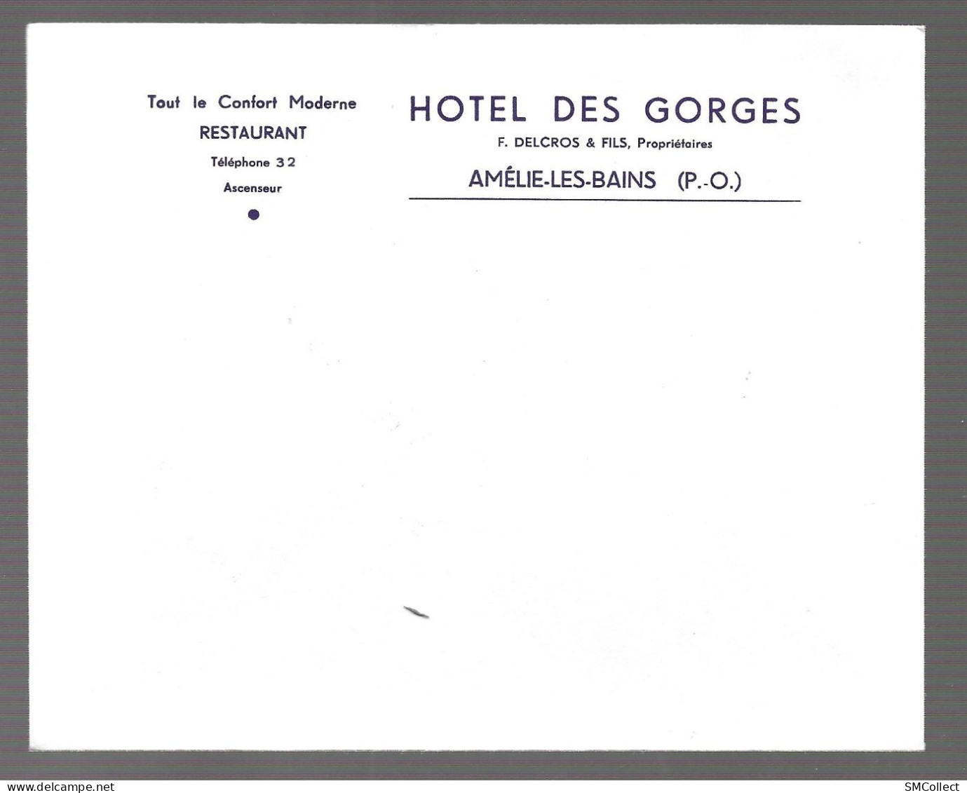 Amélie Les Bains. Belle Enveloppe Publicitaire Illustrée De L'hotel Des Gorges - Altri & Non Classificati