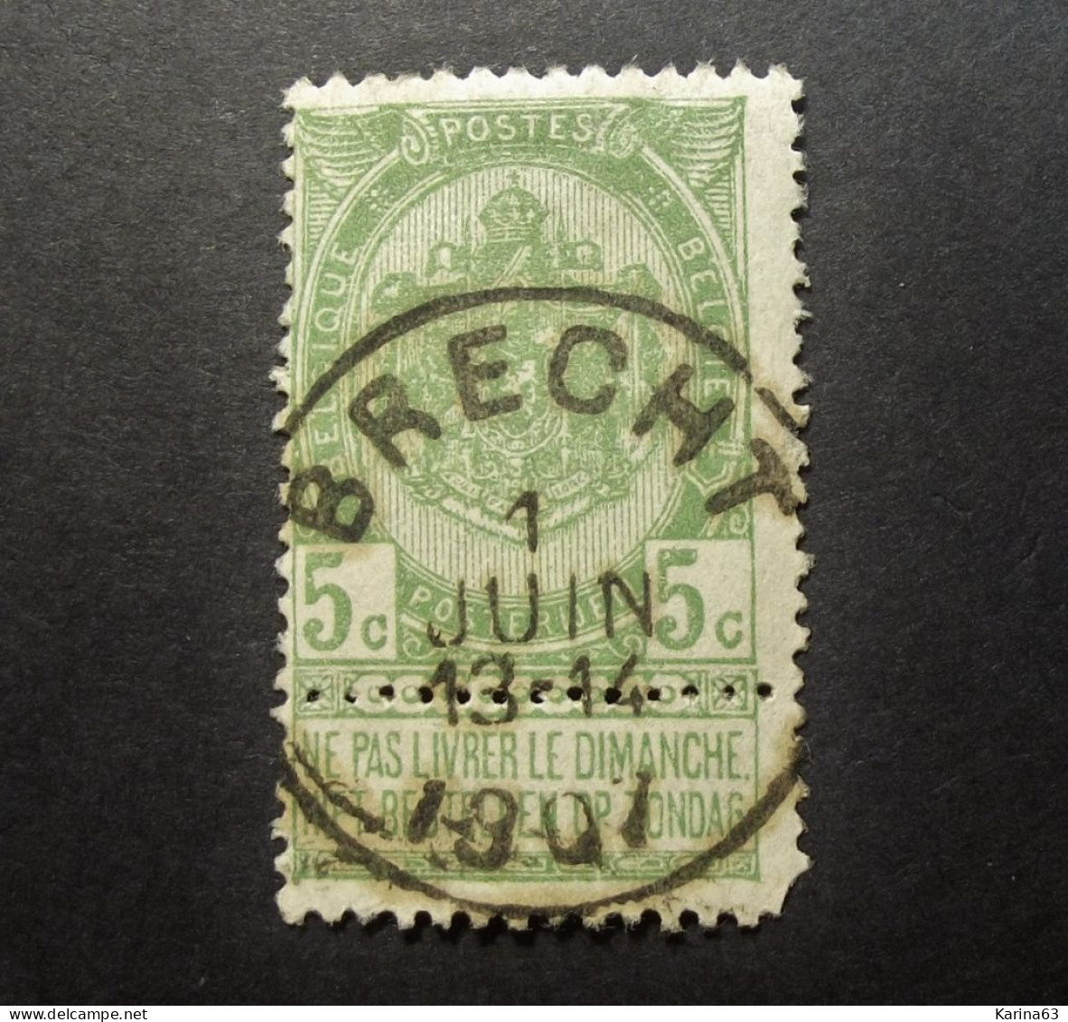 Belgie Belgique - 1893 - OPB/COB N° 56 ( 1 Value ) -   Obl. Brecht - 1907 - 1893-1907 Wappen