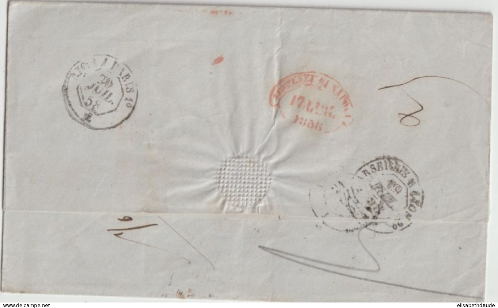 1858 - LETTRE SC De NAPLES - ENTREE D.SICILES MARSEILLE ! VAPEUR FRANCAIS ! => PARIS - Poste Maritime