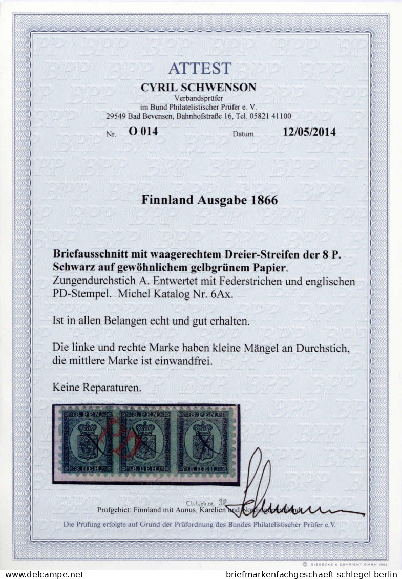 Finnland, 1866, 6 A X (3), Briefstück - Autres & Non Classés