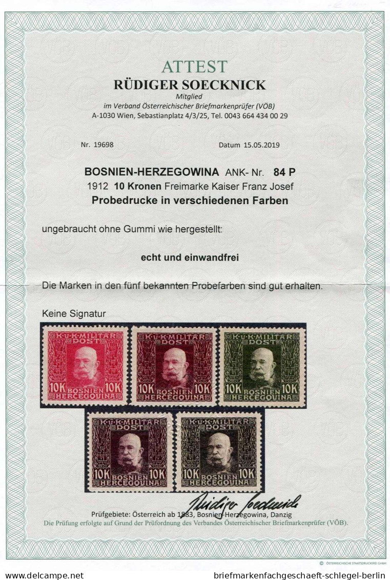 Bosnien & Herzegowina (Österr.), 1912, 84 P V (5), Ohne Gummi - Bosnia Herzegovina