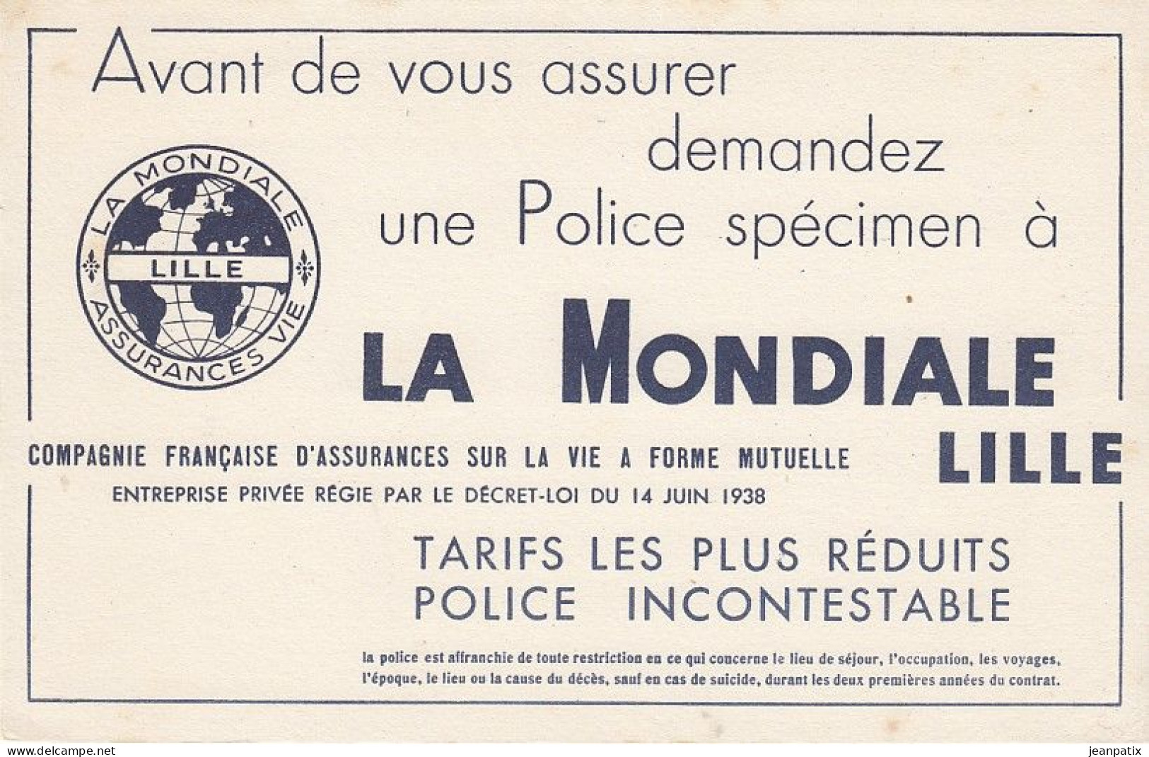 BUVARD & BLOTTER -  Assurances Vie - LA MONDIALE - LILLE - Autres & Non Classés