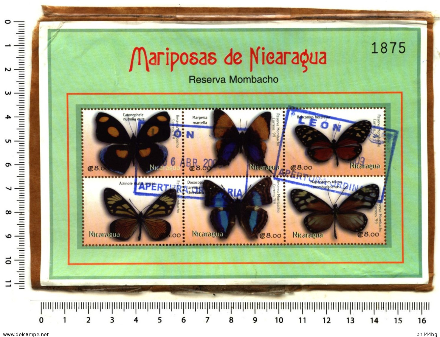 Bloc Oblitéré 6 Timbres - "MARIPOSAS DE NICARAGUA - Reserva Mombacho" - /papier - 005 - Nicaragua