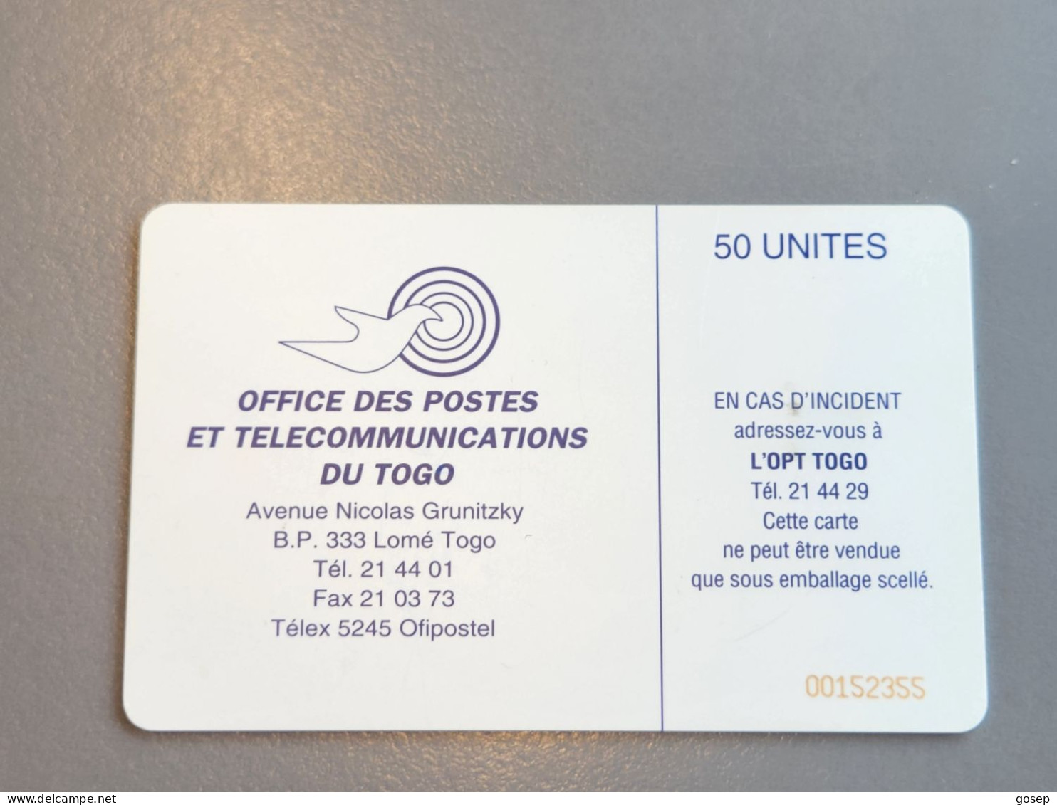 TOGO-(TG-OPT-0006B)-Earth Station 50-Reverse 2-(35)-(50units)-(00152355)-used Card+1card Prepiad Free - Togo