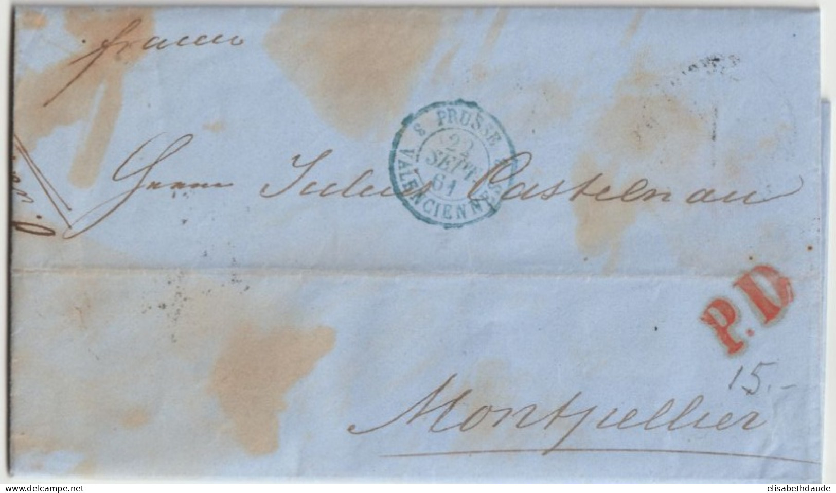 1861 - LETTRE FRANCO ! De ST PETERSBOURG (RUSSIE) ! - ENTREE PRUSSE 3 VALENCIENNES ! => MONTPELLIER - Covers & Documents