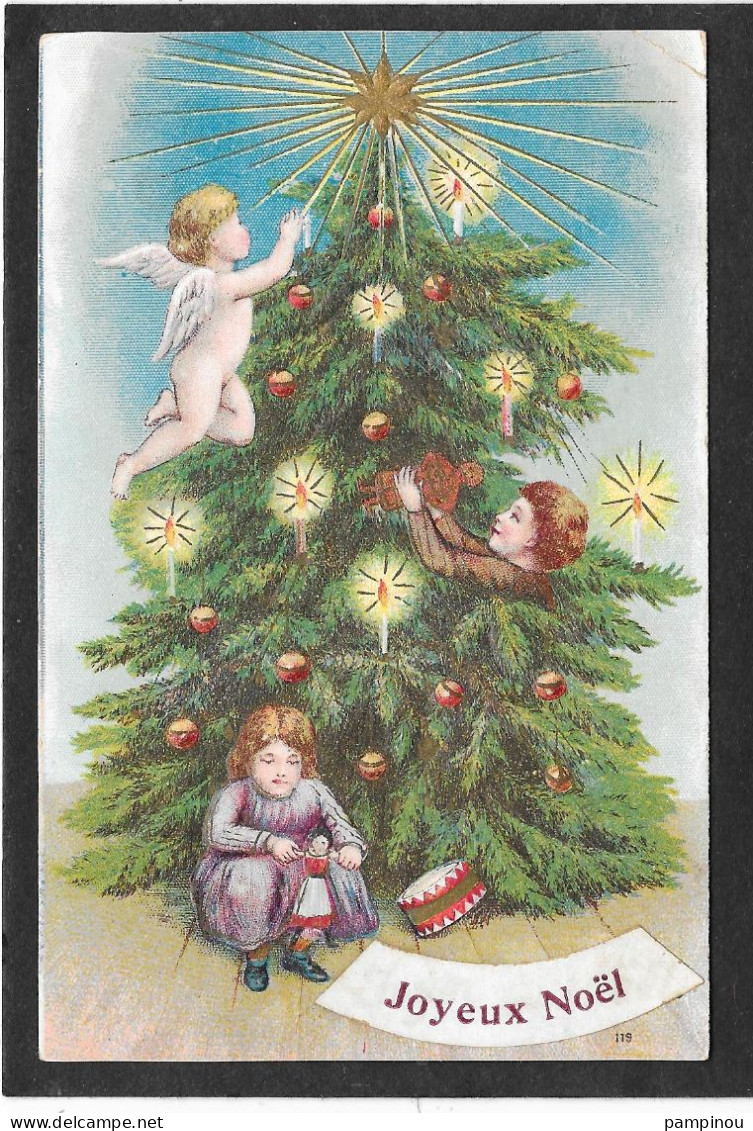 Gaufrée - Angelot, Enfants Décorant Arbre De Noël - Andere & Zonder Classificatie