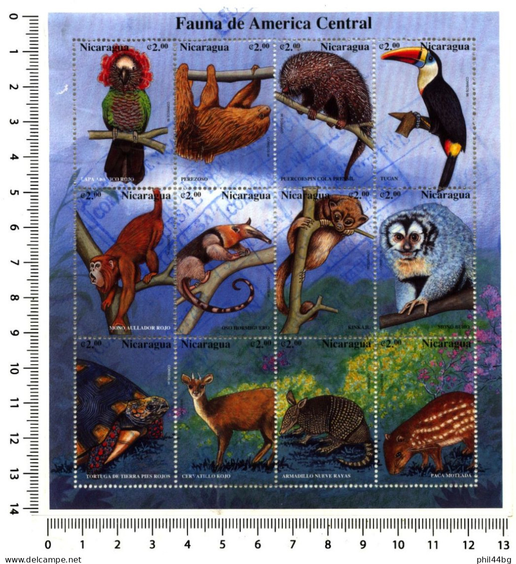 Bloc Oblitéré De 12 Timbres Du Nicaragua - "FAUNA DE AMERICA CENTRAL" - 007 - Nicaragua