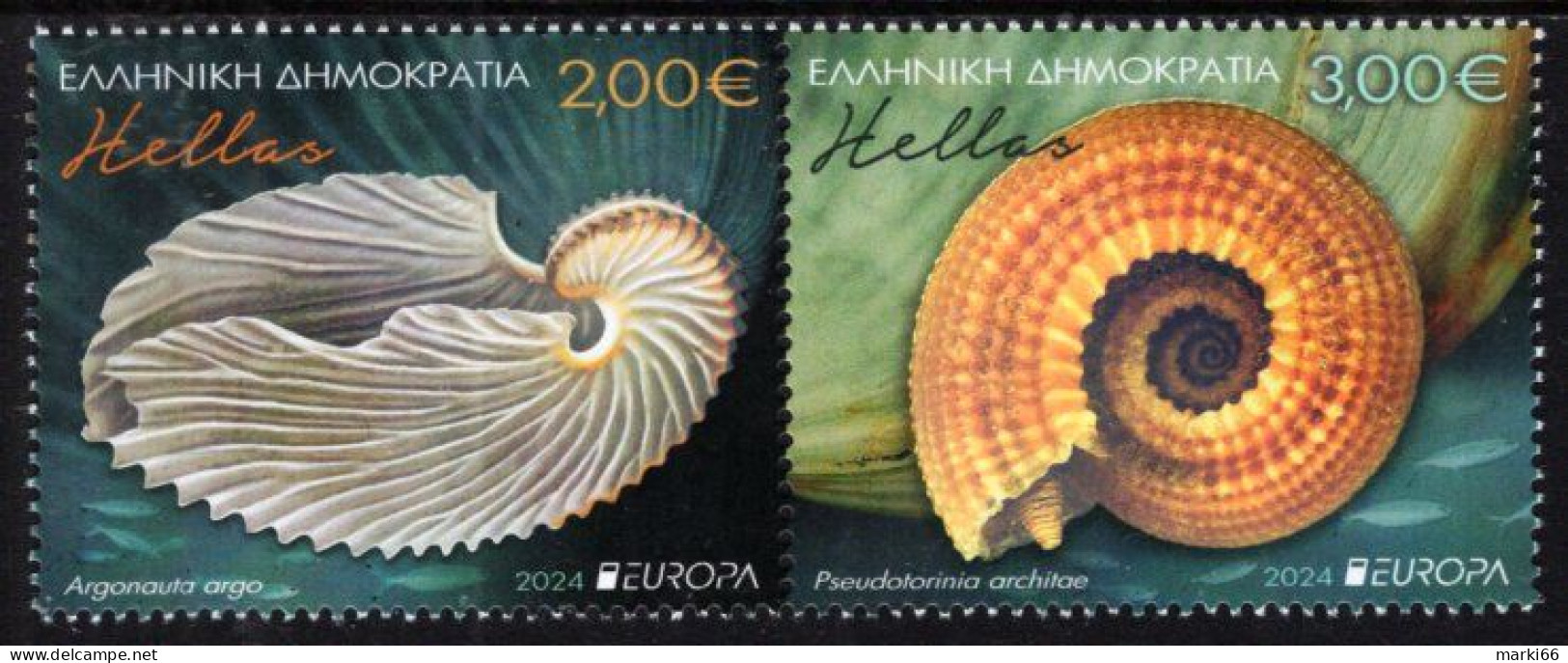 Greece - 2024 - Europa CEPT - Underwater Fauna & Flora - Mint Stamp Set With Varnish - Neufs