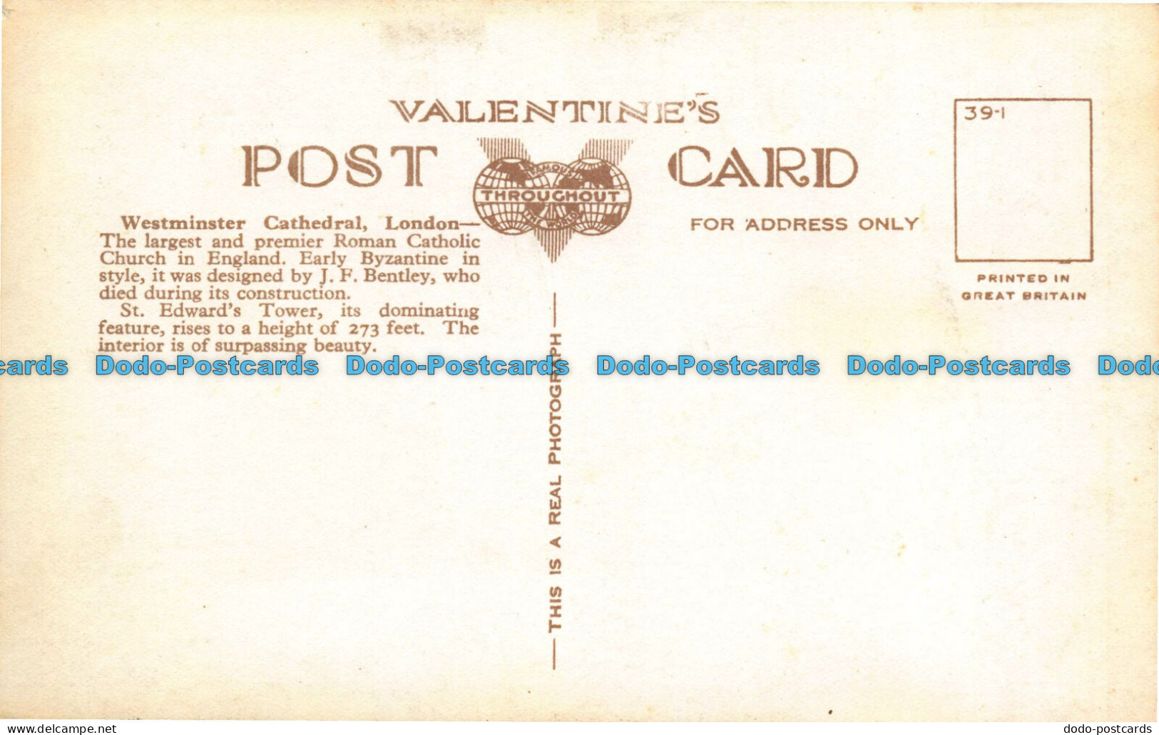 R106878 Westminster Cathedral. London. Valentine. No 49708. RP - Other & Unclassified