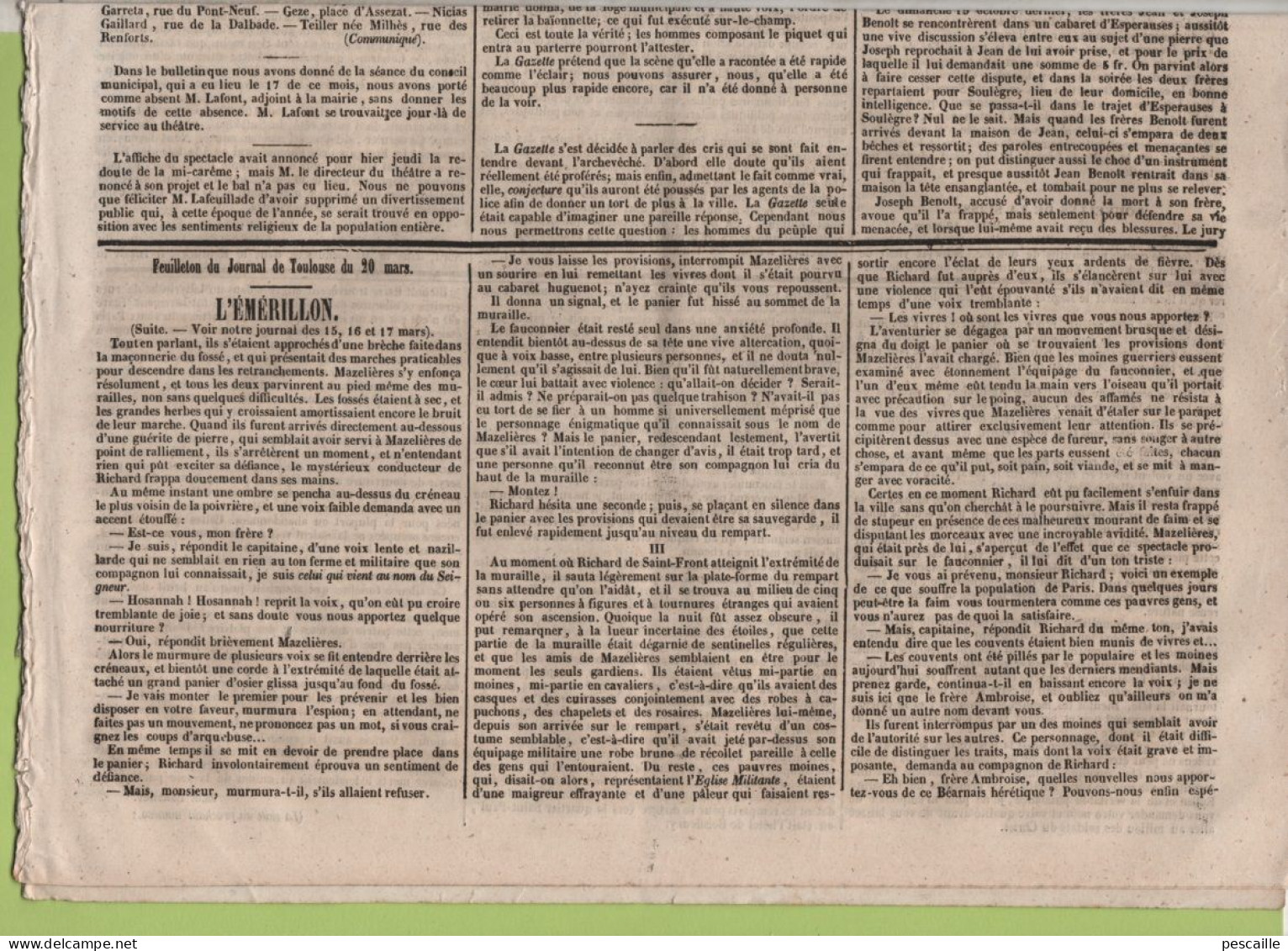 JOURNAL DE TOULOUSE 25 03 1846 - INSURRECTION POLONAISE - COUR D'ASSISES TARN ESPERAUSSES - CRACOVIE - BEAUJOLAIS VIGNES - 1800 - 1849