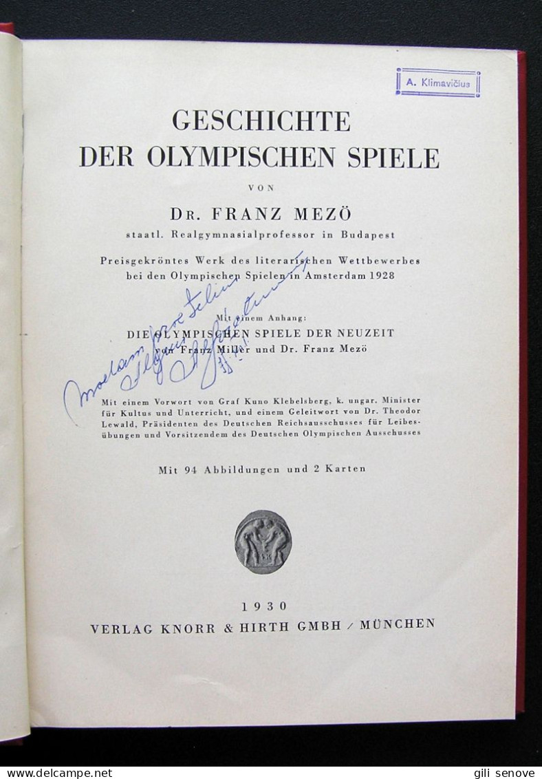 Geschichte Der Olympischen Spiele By Franz Mezö 1930 - Livres Anciens