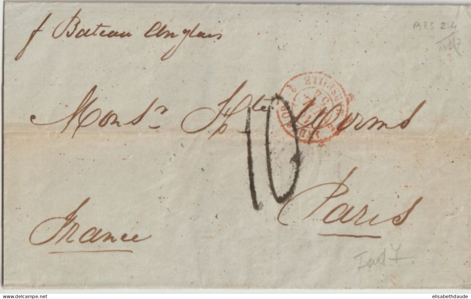 1854 - LETTRE SC De ALEXANDRIE (EGYPTE) BATEAU ANGLAIS ! - ENTREE INDES ORIENTALES Par MARSEILLE ! => PARIS - Poste Maritime