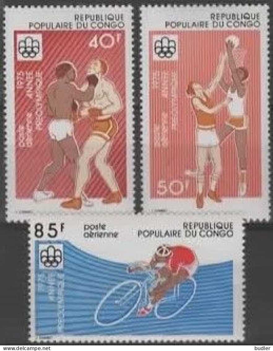 RÉP. POPULAIRE Du CONGO :1975: Y.PA210-15 : ## Année Préolympique ##.  @§@ Boxe – Basket-ball – Cyclisme - ..... - Ete 1976: Montréal