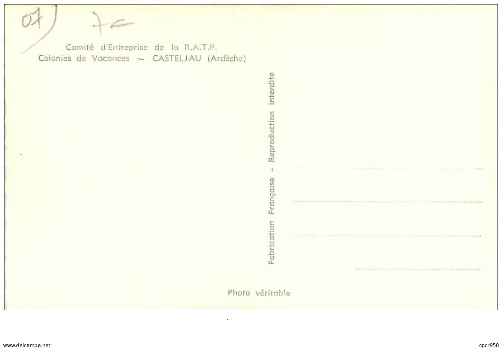 07 .n°34494.casteljau.ratp.colonies De Vacances . Cpsm 14 X 9 Cm . - Other & Unclassified