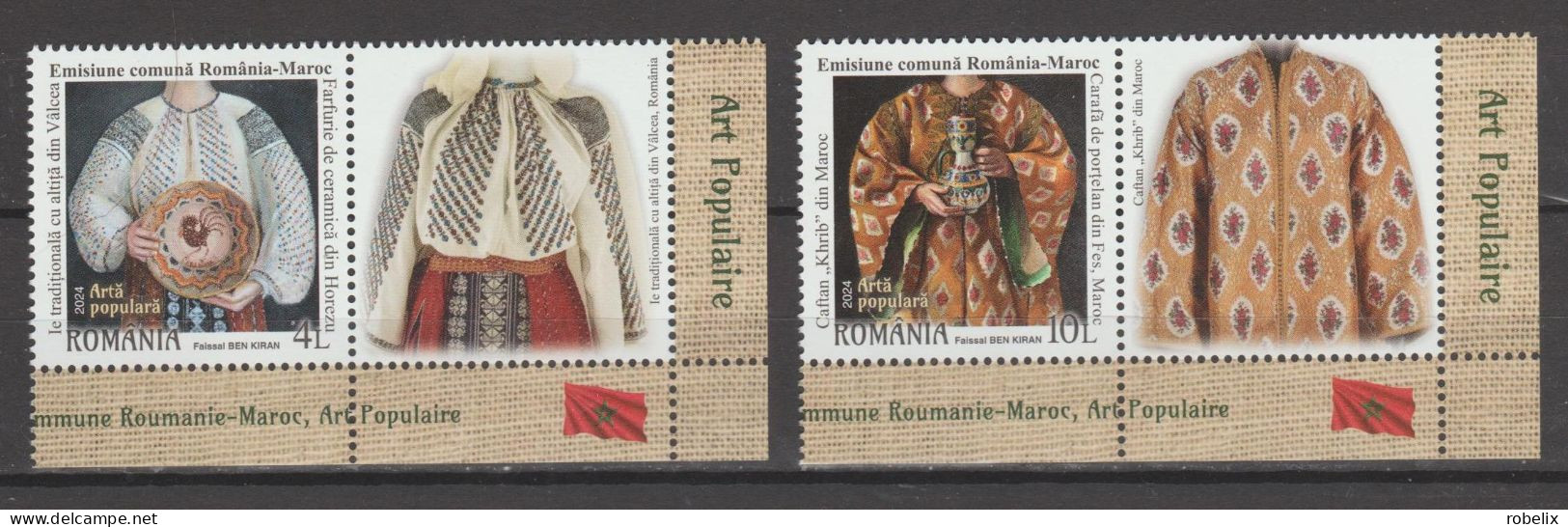 ROMANIA 2024 JOINT ISSUE ROMANIA - MAROC (MOROCCO) - Folk Art  Set Of 2 Stamps With Labels - Type 2  MNH** - Emissions Communes