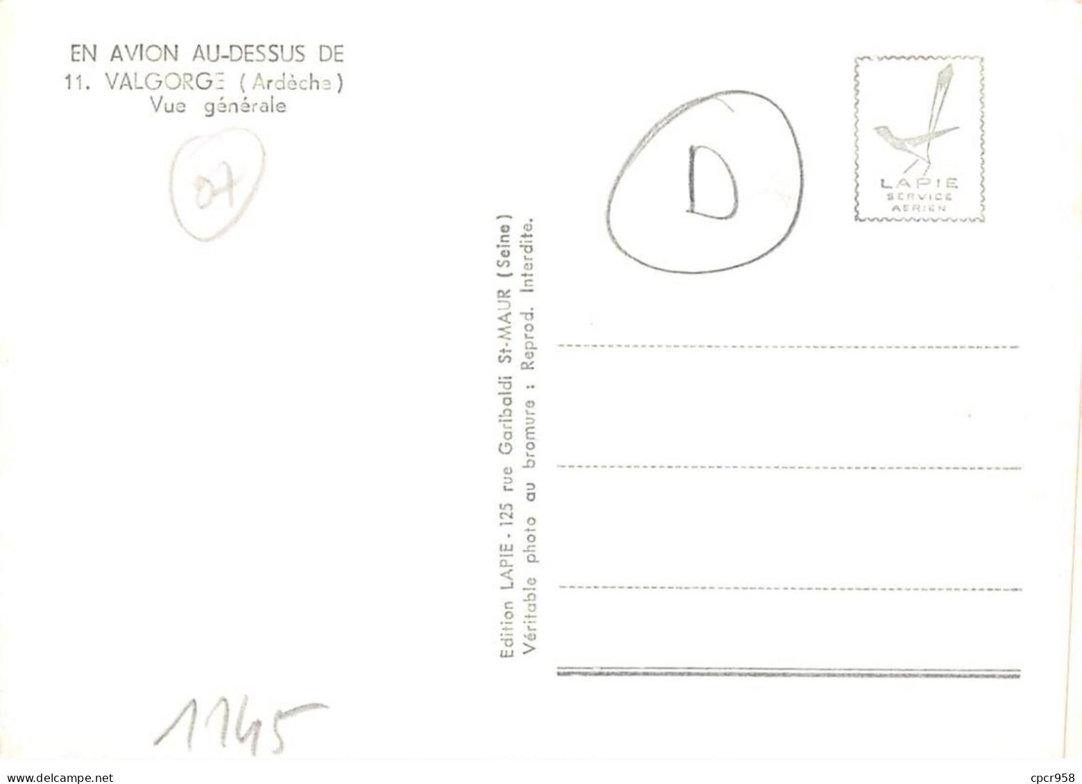 07 . N°sac10098 . VALGORGE .vue Générale N°11 . En Avion Au Dessus De . Cpsm 10X15 Cm . Lapie - Sonstige & Ohne Zuordnung