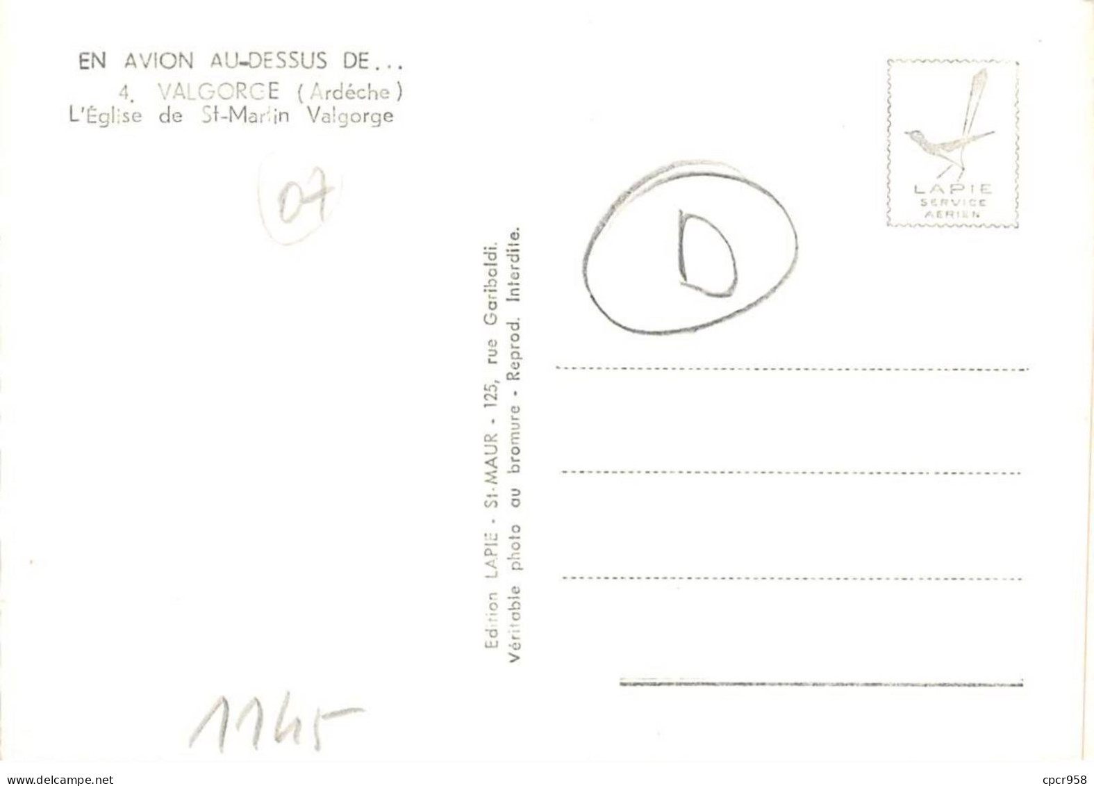 07 . N°sac10100 . VALGORGE . L'église N°4 . En Avion Au Dessus De . Cpsm 10X15 Cm . Lapie - Sonstige & Ohne Zuordnung