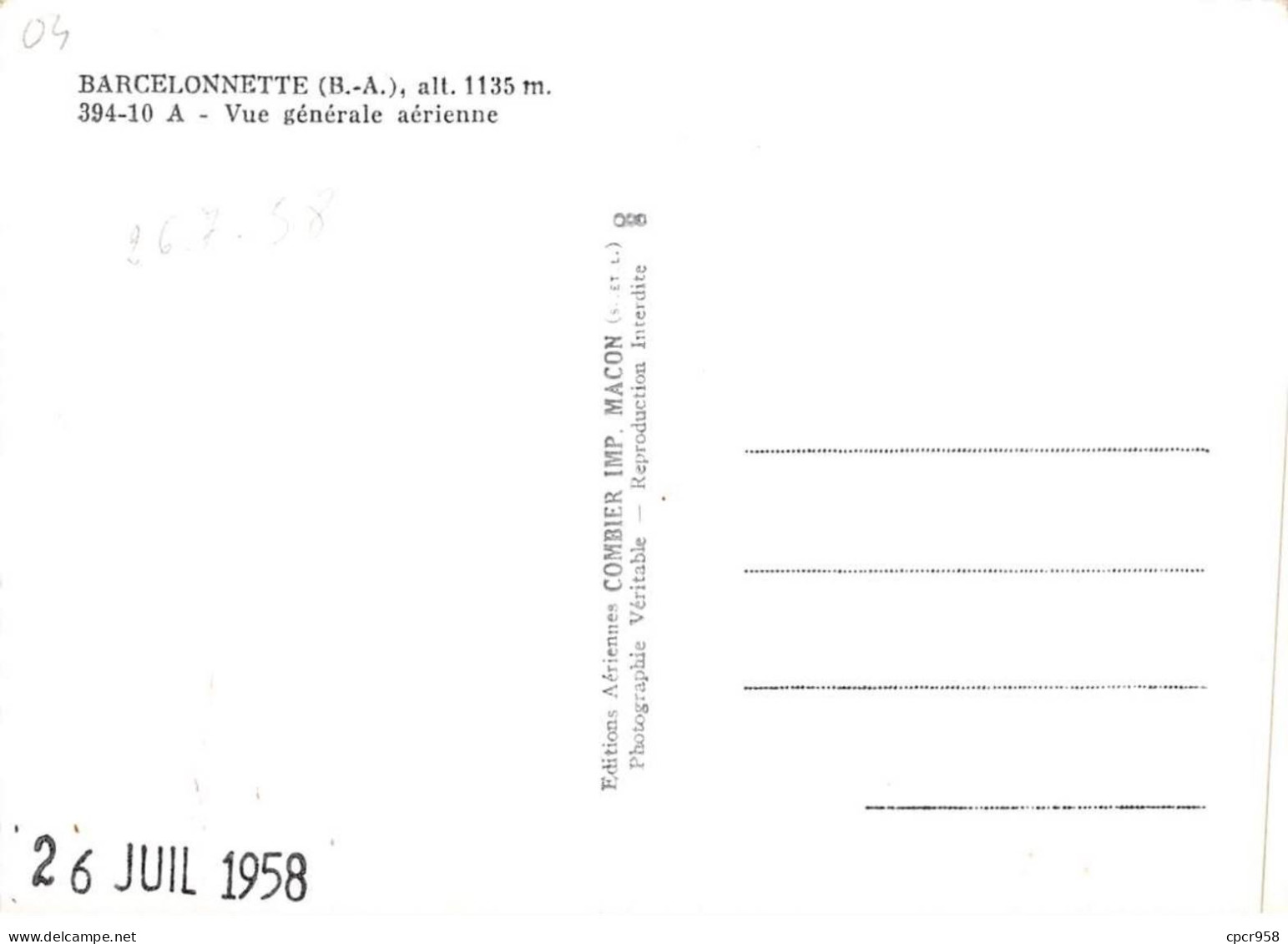 04 . N° Kri10026. Barcelonnette. Vue General Aerienne . N°394-10 A .edition Combier  . Cpsm 10X15 Cm . - Barcelonnette