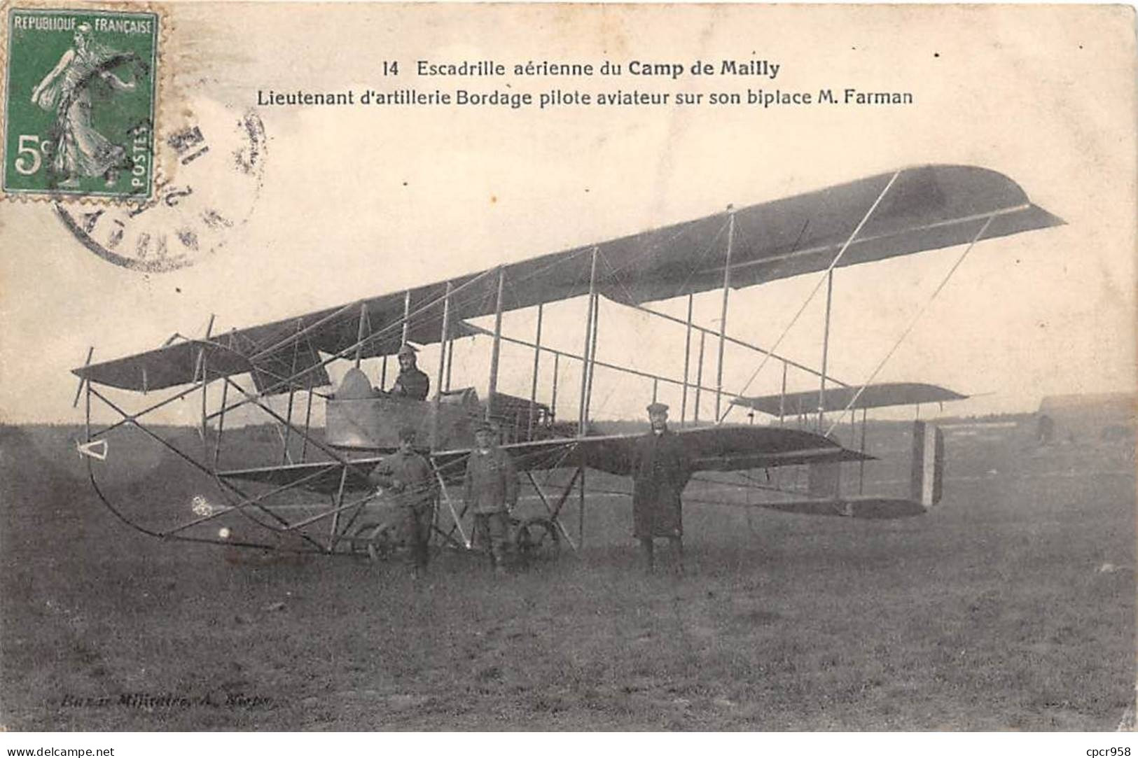 10 - CAMP DE MAILLY - SAN44442 - Escadrille Aérienne - Lieutenant D'artillerie Bordage Biplace M Farman - Mailly-le-Camp