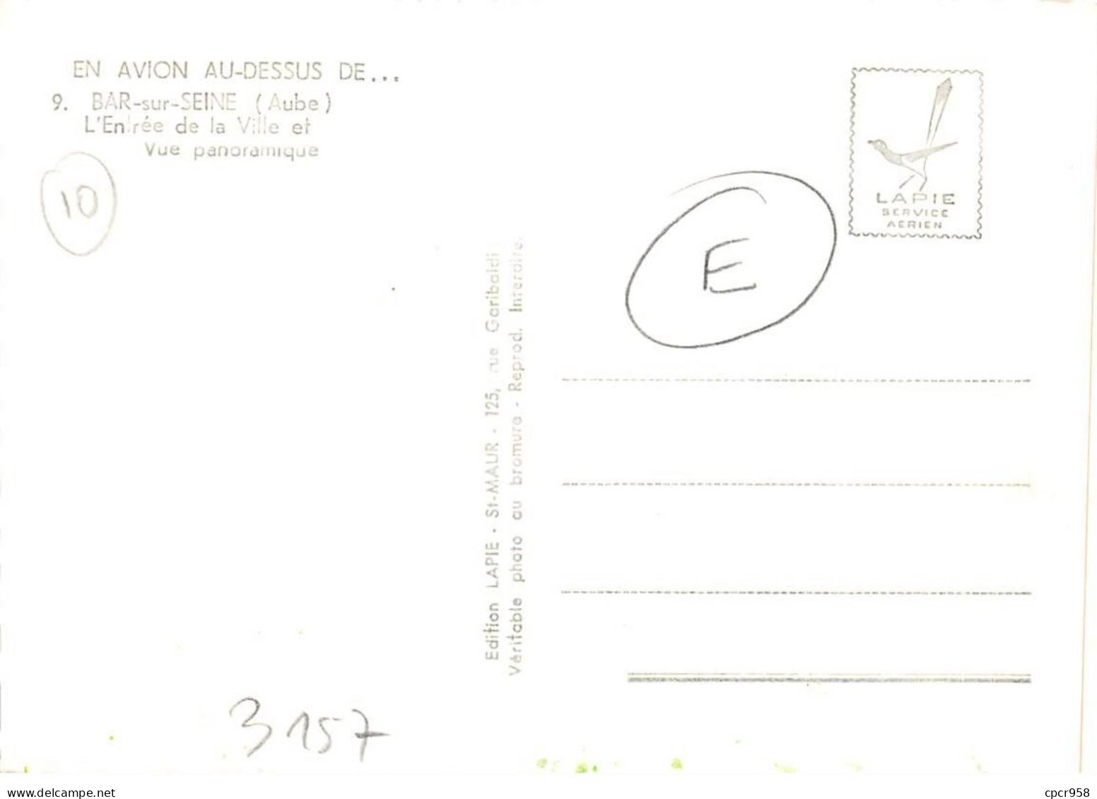 10 . N°sac10186 . Bar-sur-SEINE . Vue Panoramique N°9 . En Avion Au Dessus De . Cpsm 10X15 Cm . Lapie - Bar-sur-Seine