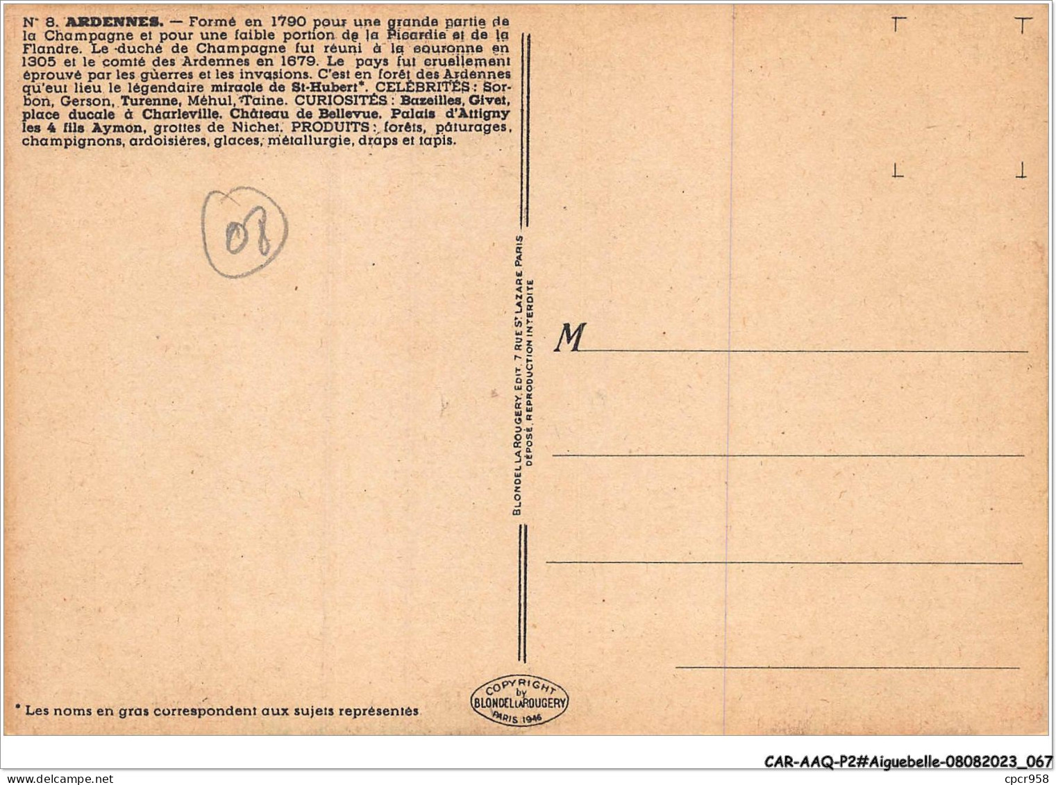 CAR-AAQP2-0093 - AIGUEBELLE - ARDENNES - Formé En 1790 Pour Une Grande Partie De La Champagne - Otros & Sin Clasificación