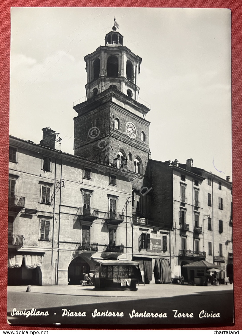 Cartolina - Savigliano - Piazza Santorre Santarosa Torre Civico - 1955 Ca. - Cuneo