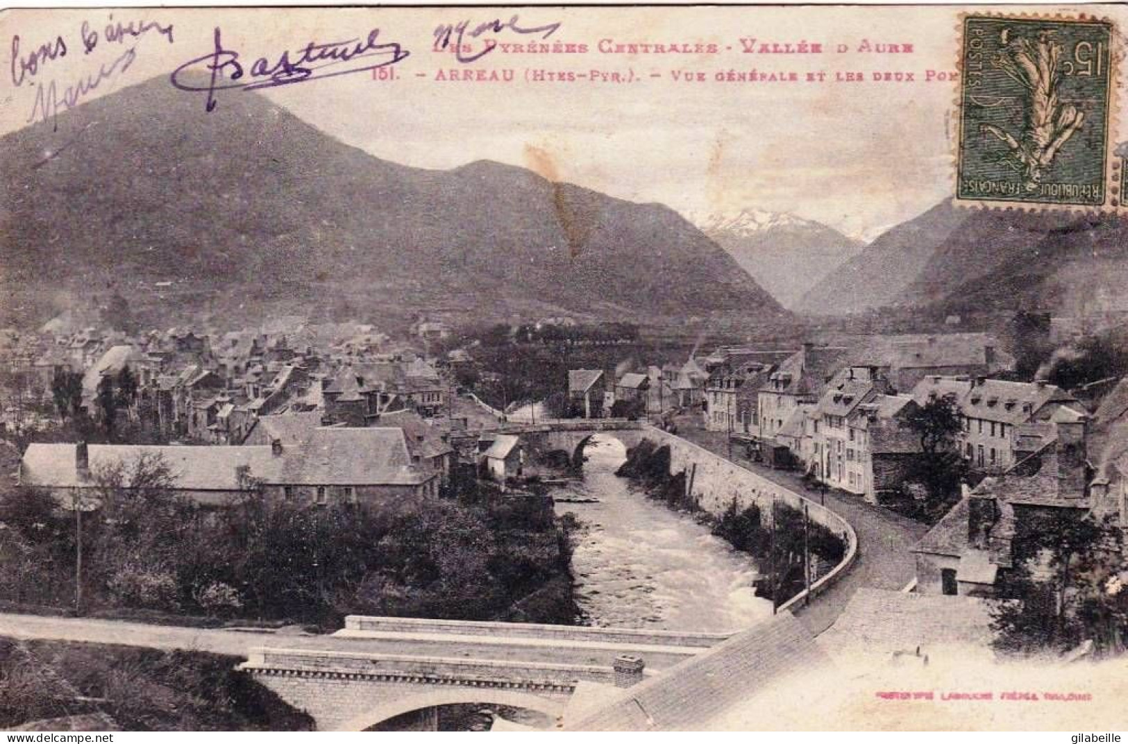 65 - Hautes Pyrénées -  ARREAU - Vue Generale Et Les Deux Ponts - Otros & Sin Clasificación