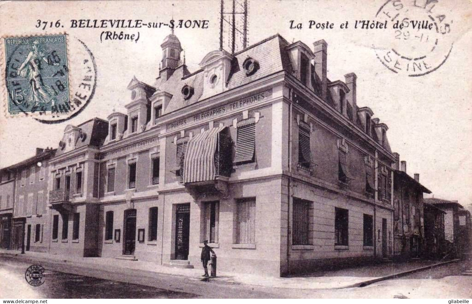 69 - Rhone -  BELLEVILLE Sur SAONE -  La Poste Et L Hotel De Ville - Belleville Sur Saone