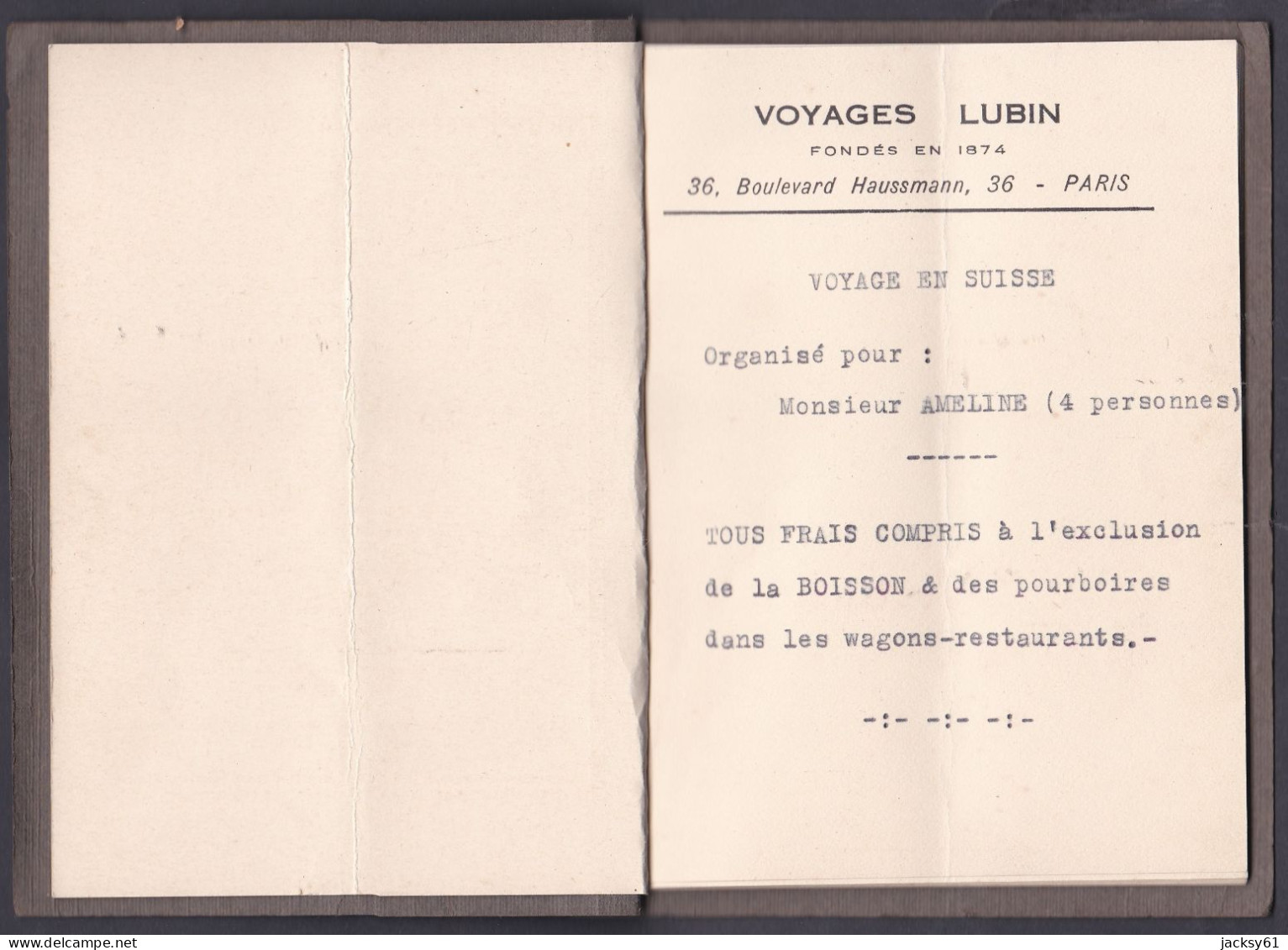 75 - Les Voyages Lubin - 36, Boulevard Haussman - Paris - Voyage En Suisse - Andere & Zonder Classificatie