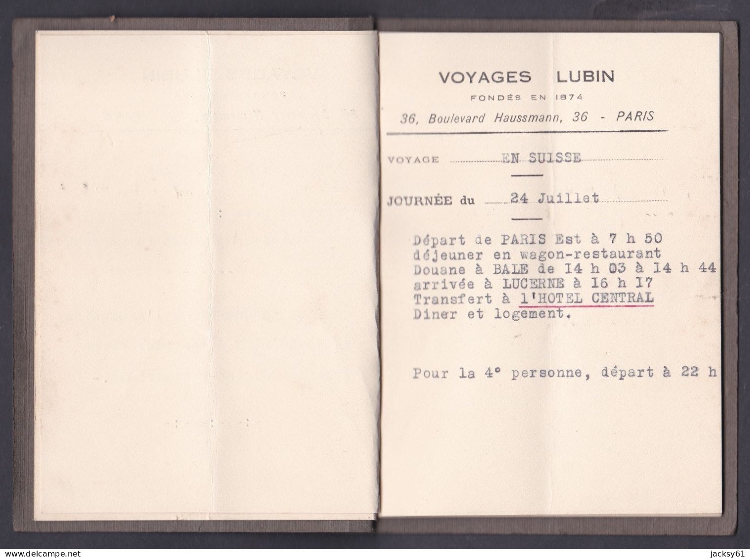 75 - Les Voyages Lubin - 36, Boulevard Haussman - Paris - Voyage En Suisse - Andere & Zonder Classificatie