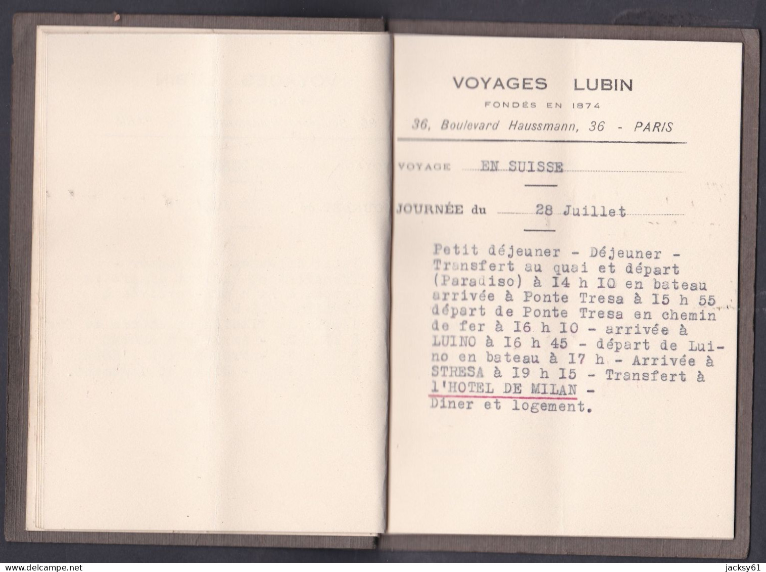 75 - les voyages lubin - 36, boulevard haussman - paris - voyage en suisse