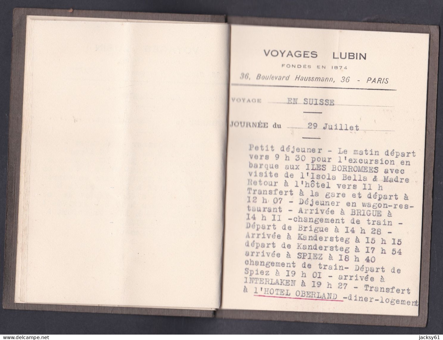 75 - les voyages lubin - 36, boulevard haussman - paris - voyage en suisse