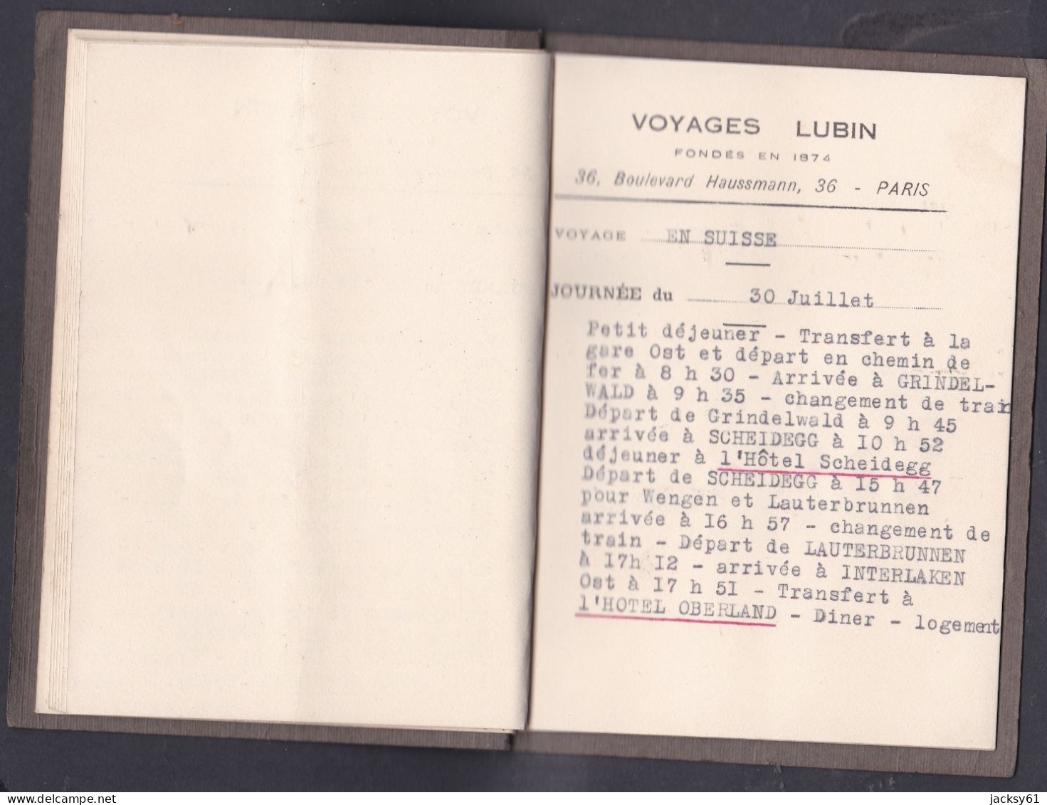 75 - les voyages lubin - 36, boulevard haussman - paris - voyage en suisse