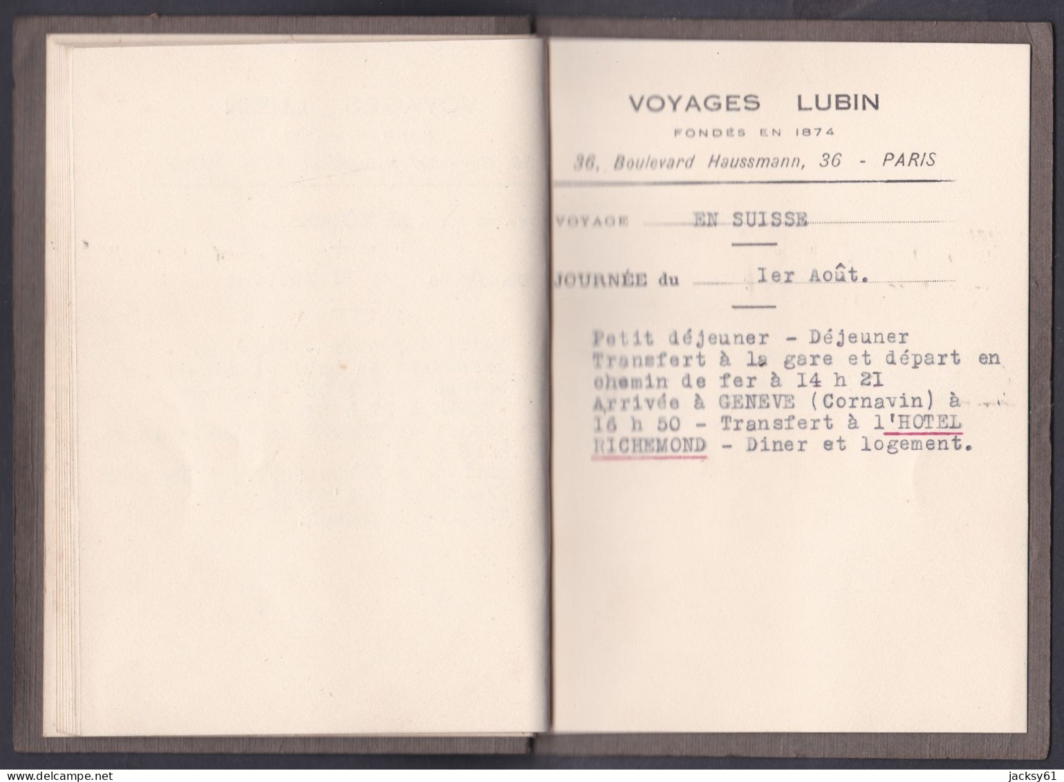 75 - les voyages lubin - 36, boulevard haussman - paris - voyage en suisse