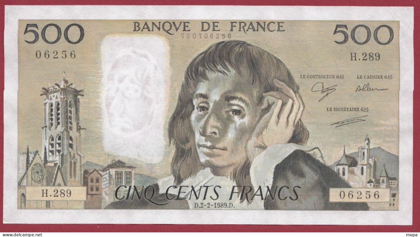 500 Francs "Pascal"- Du 02/02/1989.d--Alph H.289- 2 TROU D EPINGLES--SUP  -- (971) - 500 F 1968-1993 ''Pascal''