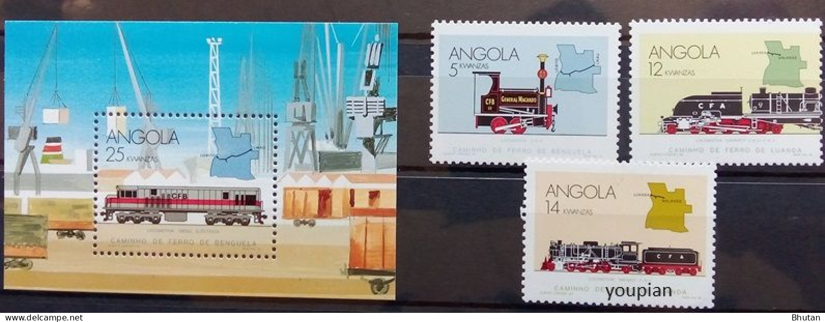 Angola 1990, Locomotives, MNH S/S And Stamps Set - Angola