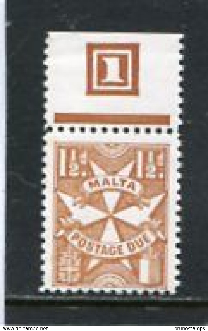 MALTA - 1953  POSTAGE DUE  1 1/2d. BROWN YELLOW   MINT NH - Malte